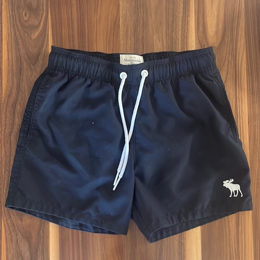 Abercrombie solid navy swim trunks